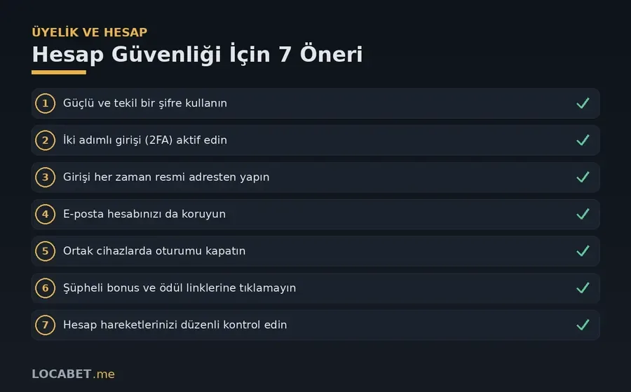 Hesap güvenliği kontrol listesi: iki adımlı doğrulama, güçlü şifre ve giriş uyarıları özeti