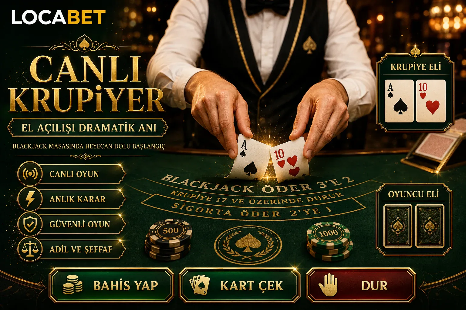 Locabet canlı blackjack krupiye kart açılışı